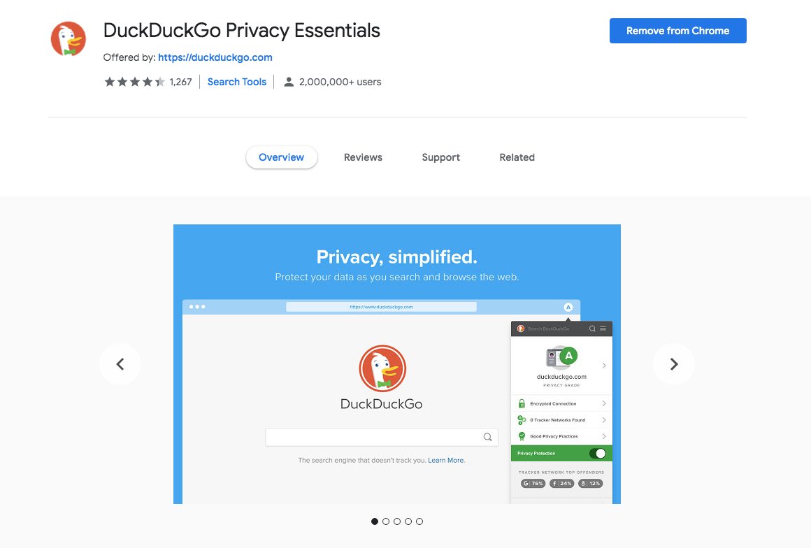 DuckDuckGo Privacy Essentials Chrome拡張機能ページ